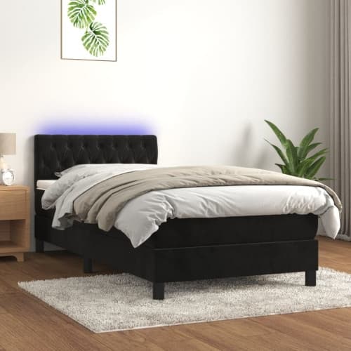 Ramsäng med madrass & LED svart 100x200 cm sammet