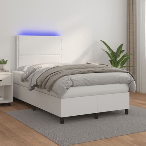 Ramsäng med madrass & LED vit 120x200 cm konstläder