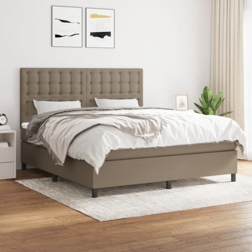 Ramsäng med madrass taupe 160x200 cm tyg
