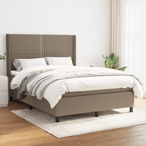 Ramsäng med madrass taupe 140x190 cm tyg