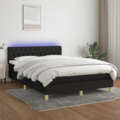 Ramsäng med madrass & LED svart 140x190 cm tyg