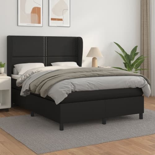 Ramsäng med madrass svart 140x190 cm konstläder
