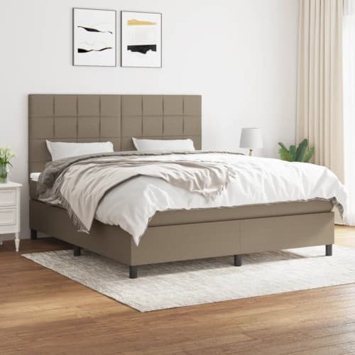 Ramsäng med madrass taupe 160x200 cm tyg