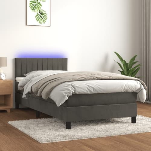 Ramsäng med madrass & LED mörkgrå 80x200 cm sammet