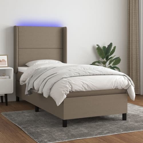 Ramsäng med madrass & LED taupe 90x190 cm tyg