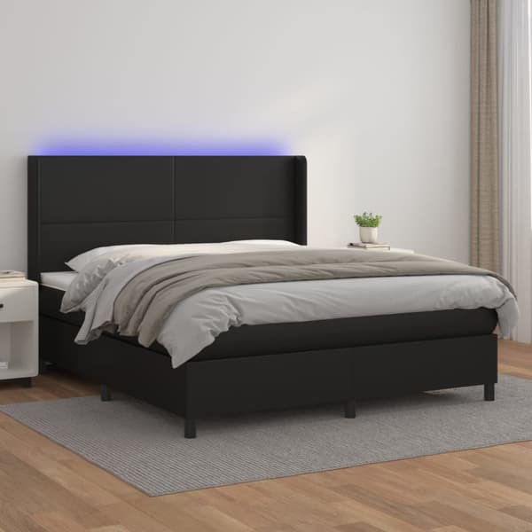 Ramsäng med madrass & LED svart 160x200 cm konstläder