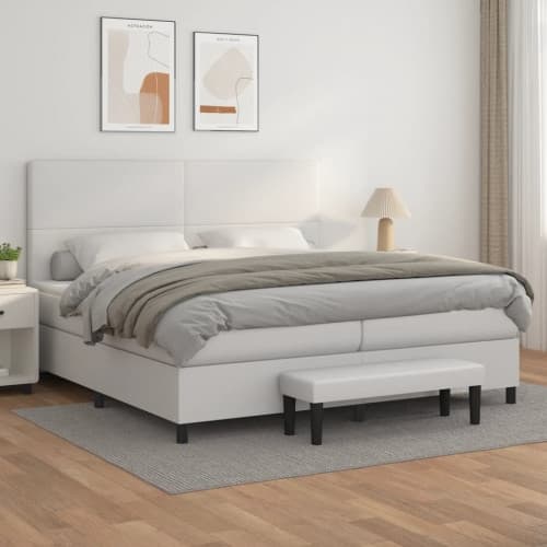 Ramsäng med madrass vit 200x200 cm konstläder