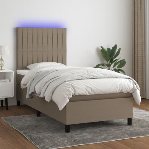 Ramsäng med madrass & LED taupe 90x200 cm tyg