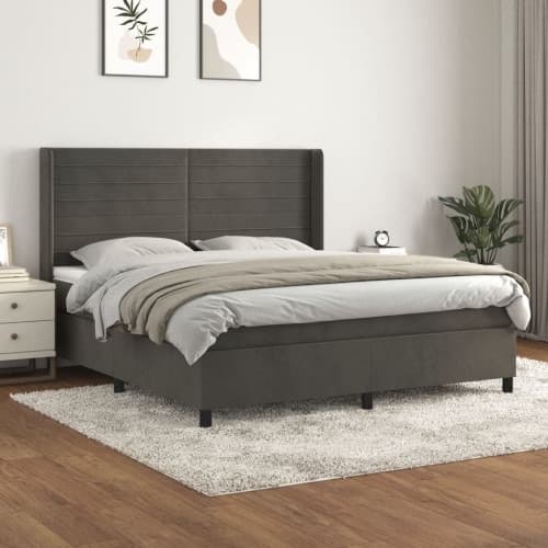 Ramsäng med madrass mörkgrå 180x200 cm sammet
