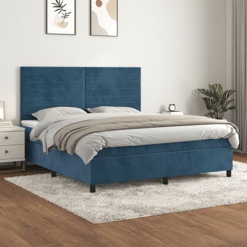 Ramsäng med madrass mörkblå 180x200 cm sammet