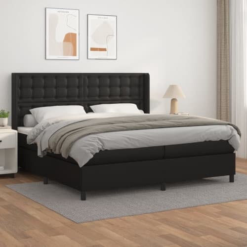 Ramsäng med madrass svart 200x200 cm konstläder