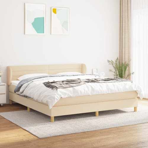 Ramsäng med madrass gräddvit 160x200 cm tyg