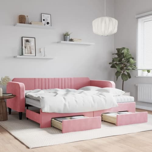 Dagbädd utdragbar med lådor rosa 90x200 cm sammet