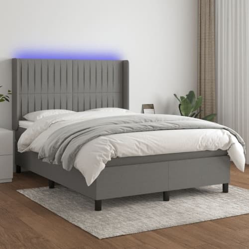 Ramsäng med madrass & LED mörkgrå 140x190 cm tyg
