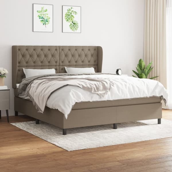Ramsäng med madrass taupe 160x200 cm tyg