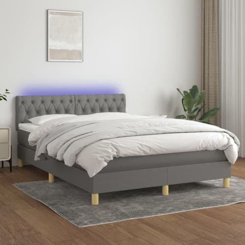 Ramsäng med madrass & LED mörkgrå 140x190 cm tyg