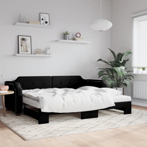 Dagbädd med extrabädd och madrasser svart 90x190 cm tyg