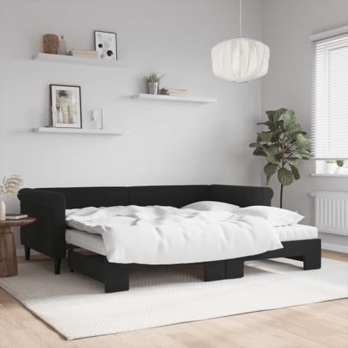 Dagbädd utdragbar med madrasser svart 90x200 cm sammet