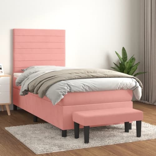 Ramsäng med madrass rosa 90x190 cm sammet