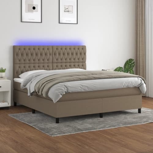 Ramsäng med madrass & LED taupe 160x200 cm tyg