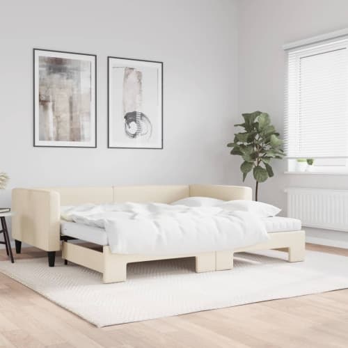 Dagbädd med extrabädd och madrasser gräddvit 100x200 cm tyg