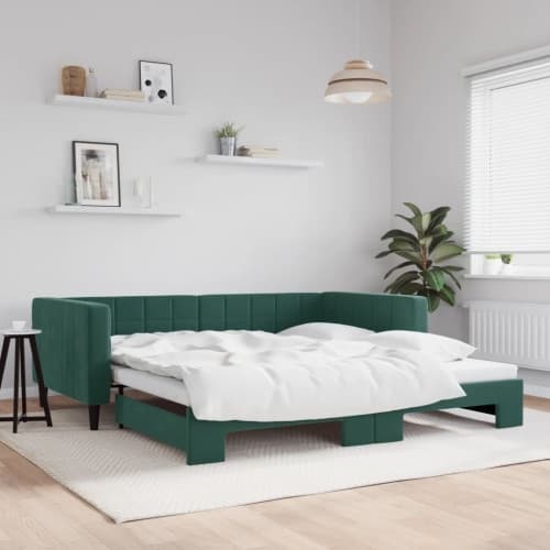 Dagbädd utdragbar mörkgrön 100x200 cm sammet