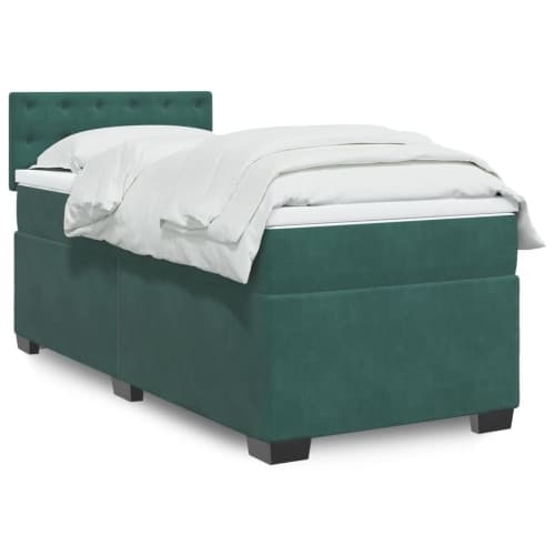 Ramsäng med madrass mörkgrön 90x190 cm sammet