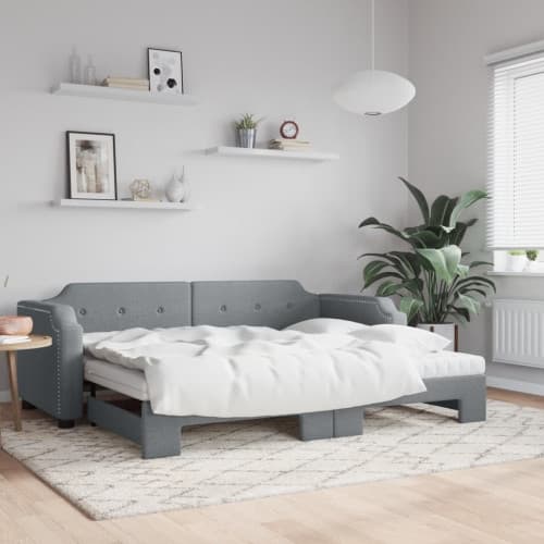 Dagbädd utdragbar med madrasser ljusgrå 90x200 cm tyg