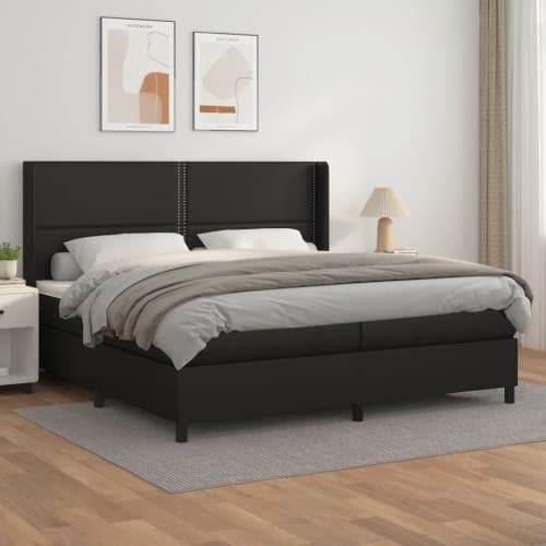 Ramsäng med madrass svart 200x200 cm konstläder