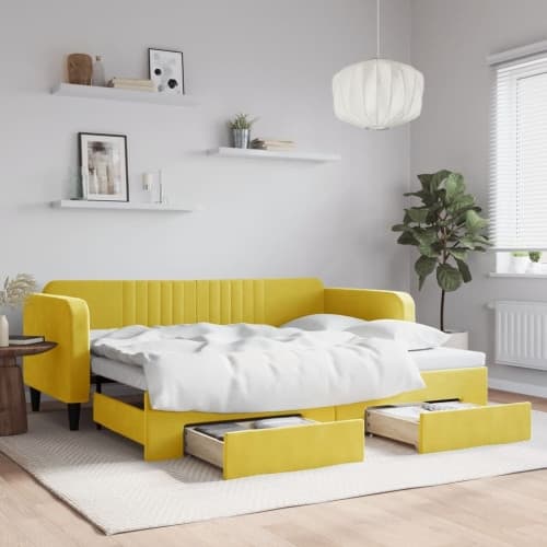 Dagbädd utdragbar med lådor gul 90x200 cm sammet