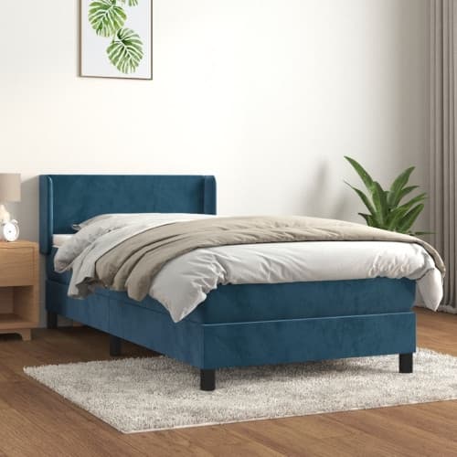 Ramsäng med madrass mörkblå 80x200 cm sammet