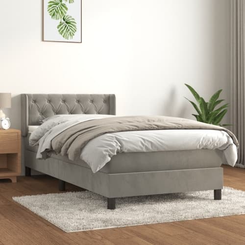 Ramsäng med madrass ljusgrå 80x200 cm sammet