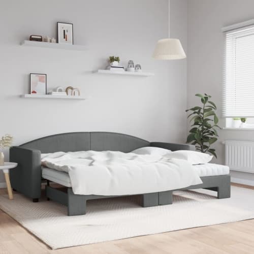 Dagbädd utdragbar med madrasser mörkgrå 90x200 cm tyg