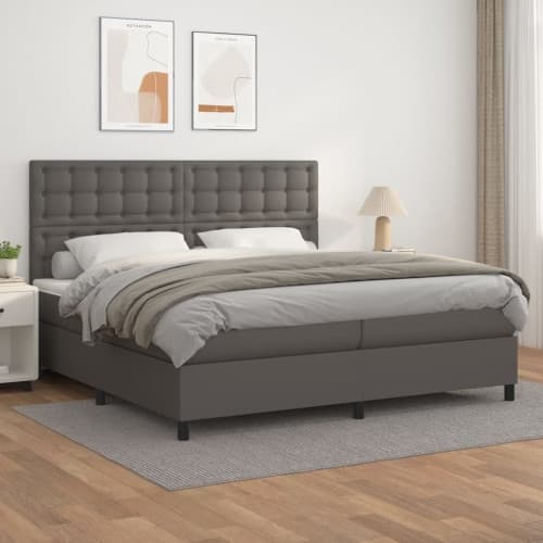 Ramsäng med madrass grå 200x200 cm konstläder