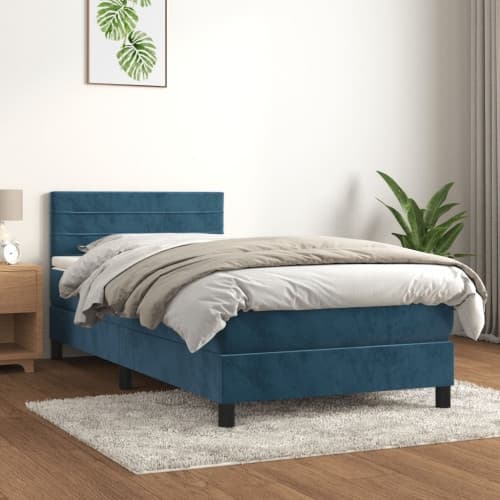 Ramsäng med madrass mörkblå 80x200 cm sammet