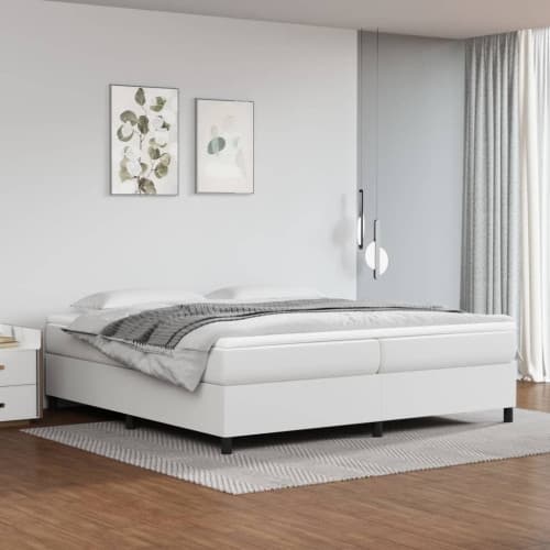 Ramsäng med madrass vit 200x200 cm konstläder