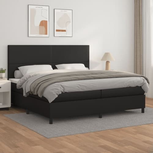 Ramsäng med madrass svart 200x200 cm konstläder