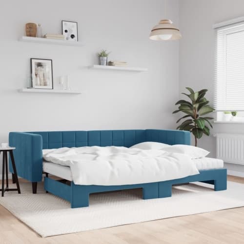 Dagbädd med madrasser utdragbar blå 90x200 cm sammet