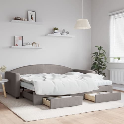Dagbädd utdragbar med lådor taupe 90x200 cm tyg