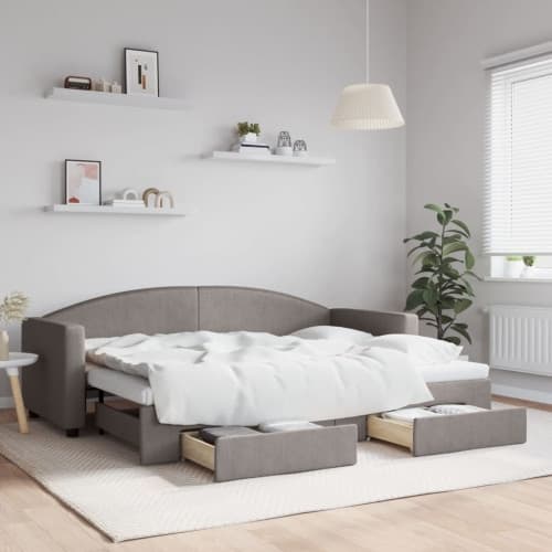 Dagbädd utdragbar med lådor taupe 80x200 cm tyg