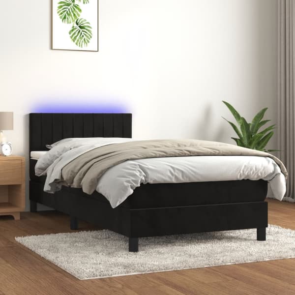 Ramsäng med madrass & LED svart 90x190 cm sammet
