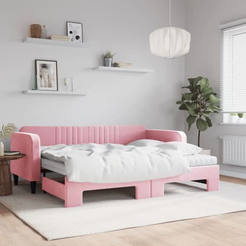 Dagbädd utdragbar med madrasser rosa 90x200 cm sammet
