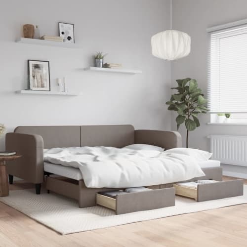 Dagbädd utdragbar med lådor taupe 100x200 cm tyg