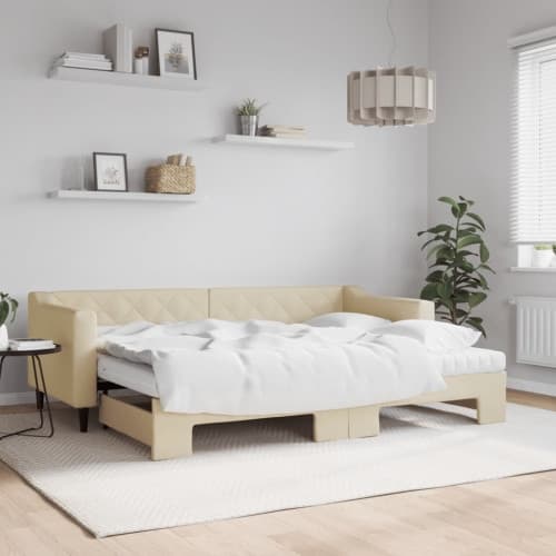 Dagbädd med madrasser utdragbar gräddvit 80x200 cm tyg