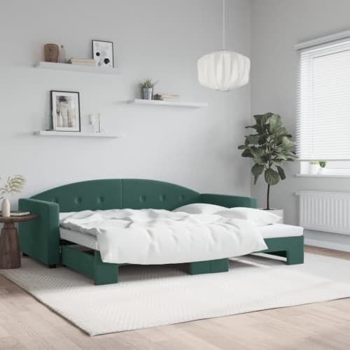 Dagbädd utdragbar mörkgrön 90x200 cm sammet