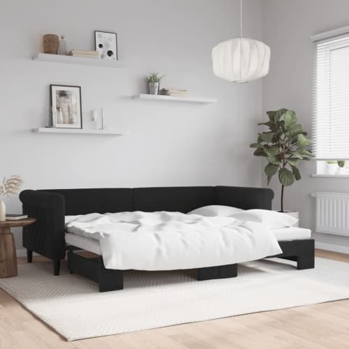 Dagbädd utdragbar svart 80x200 cm sammet