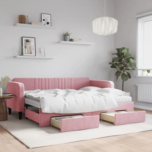 Dagbädd utdragbar med lådor rosa 80x200 cm sammet
