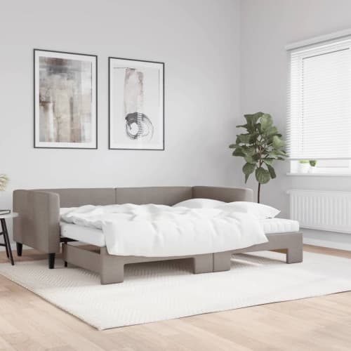 Dagbädd utdragbar med madrasser taupe 90x200 cm tyg