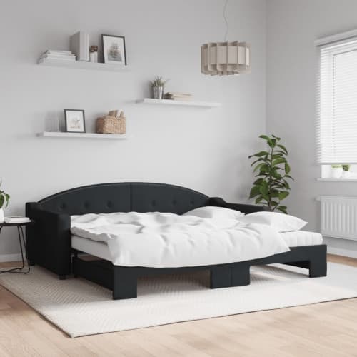 Dagbädd med extrabädd och madrasser svart 90x190 cm tyg
