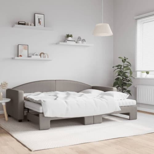 Dagbädd med madrasser utdragbar taupe 80x200 cm tyg